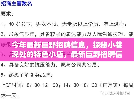 最新巨野招聘信息大揭秘，探秘小巷深處的特色小店！