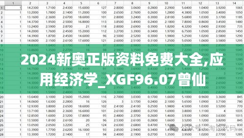 2024新奧正版資料免費大全,應用經(jīng)濟學_XGF96.07曾仙