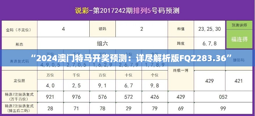 “2024澳門特馬開(kāi)獎(jiǎng)?lì)A(yù)測(cè)：詳盡解析版FQZ283.36”