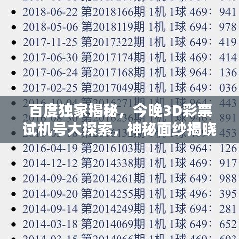 百度獨(dú)家揭秘，今晚3D彩票試機(jī)號(hào)大探索，神秘面紗揭曉！
