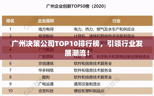 廣州決策公司TOP10排行榜，引領(lǐng)行業(yè)發(fā)展潮流！