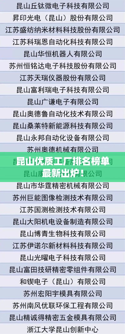 昆山優(yōu)質(zhì)工廠排名榜單最新出爐！