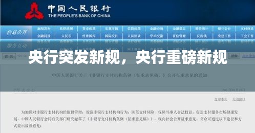 央行突發(fā)新規(guī)，央行重磅新規(guī) 